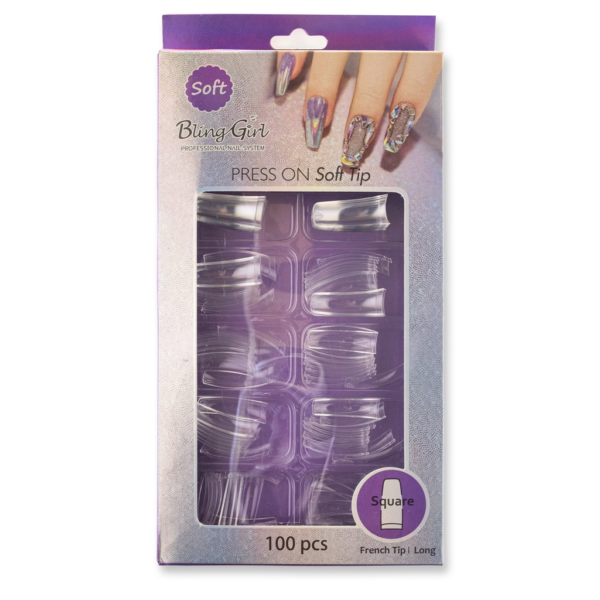 Bling Girl BG-76 Square French Tip Press On Soft Tips 100 pcs Clear